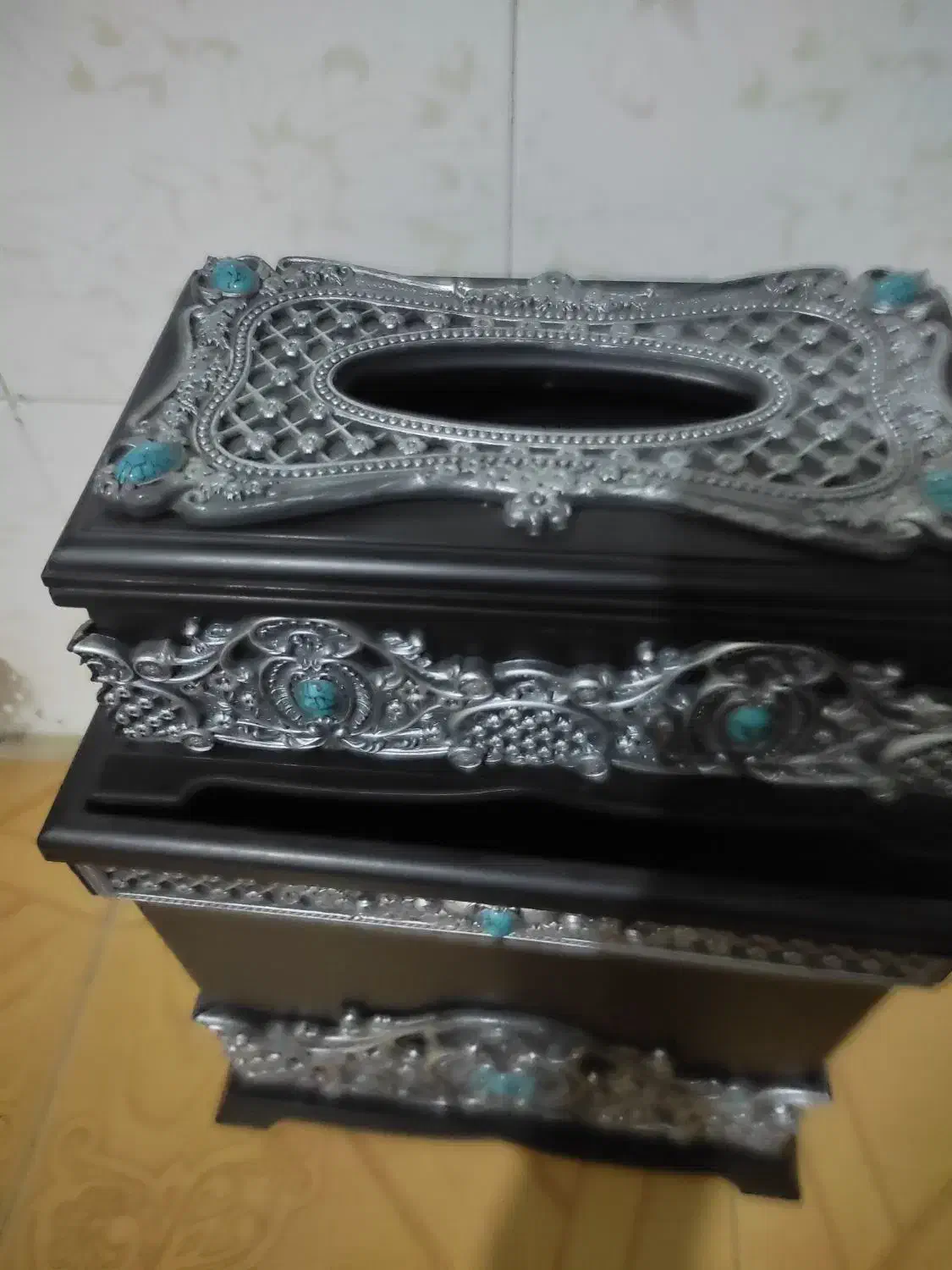 سطل وجادستمال کاغذی نگین فیروزه ای|صنایع دستی و سایر لوازم تزئینی|نظرآباد, رسالت|دیوار