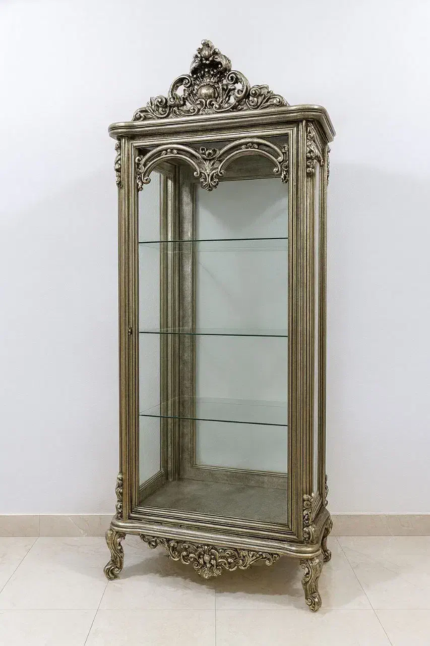 ویترین چوب گردو ، منبت کاری شده ، ورق نقره|بوفه، ویترین، کنسول|مشهد, راهنمایی|دیوار