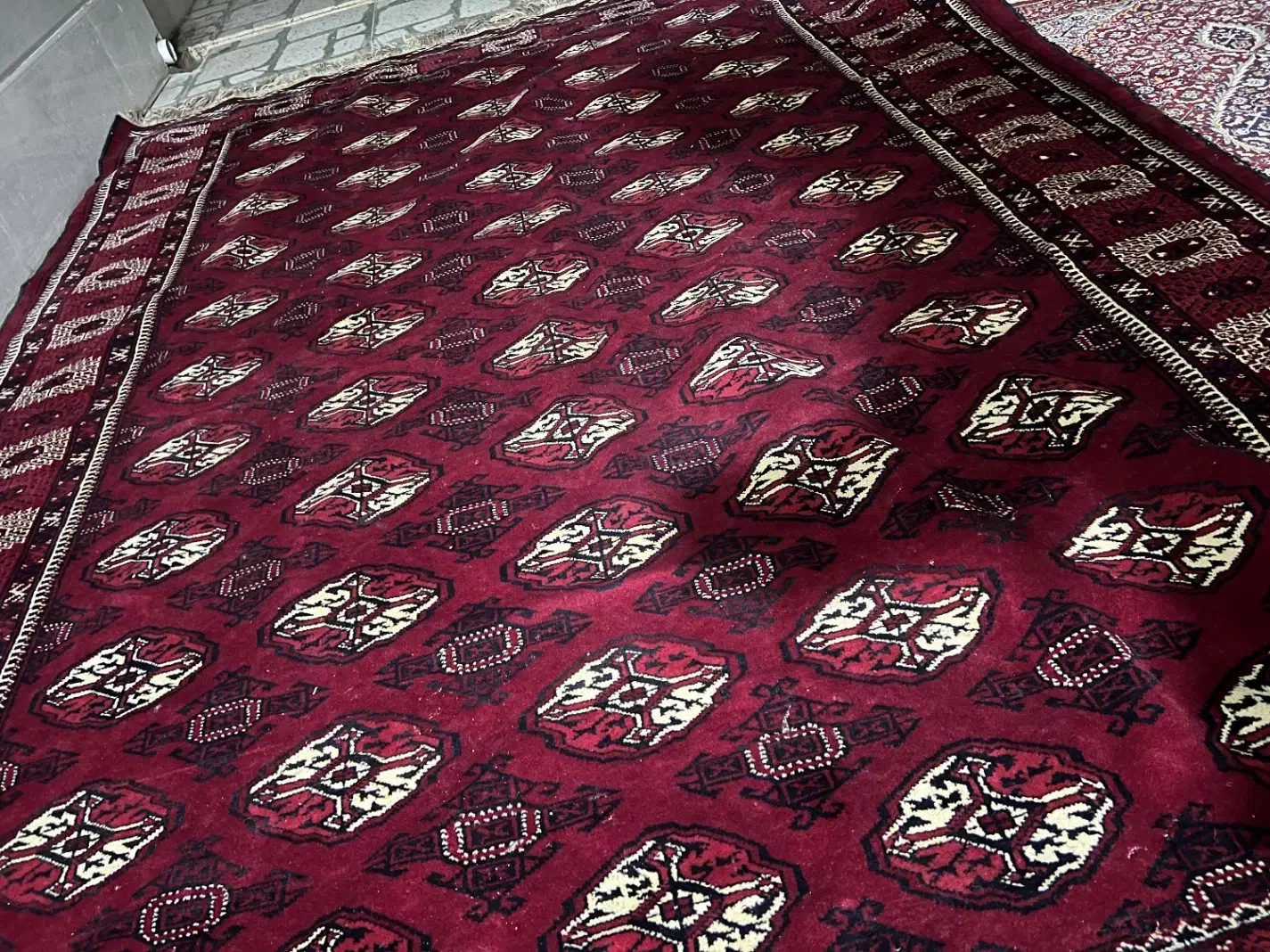 فرش ترکمنی دستباف قرمز|فرش|گنبد کاووس, |دیوار