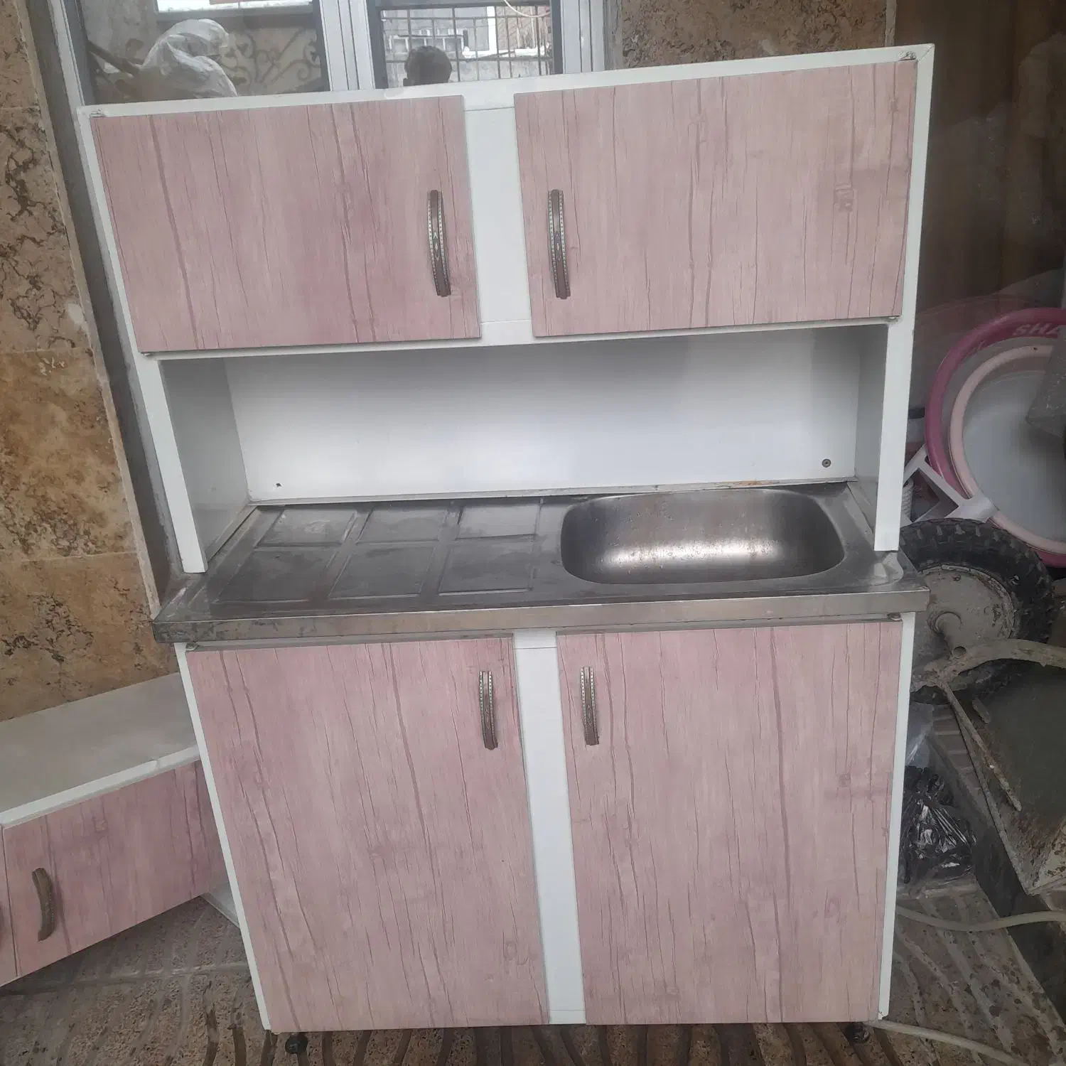 کابینت فلزی سینگ آبچکان وبغل کابینت و هود|آبچکان و نظمدهنده ظروف|اردبیل, |دیوار