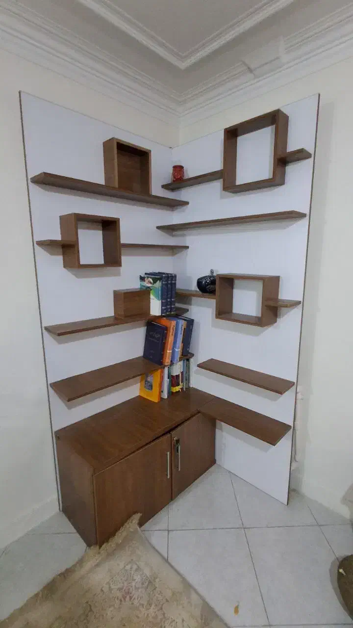 کتابخانه و شلف گوشه‌ای MDF شیک و تمیز|کتابخانه، شلف، قفسه‌های دیواری|تهران, گلستان (شهرک راه آهن)|دیوار