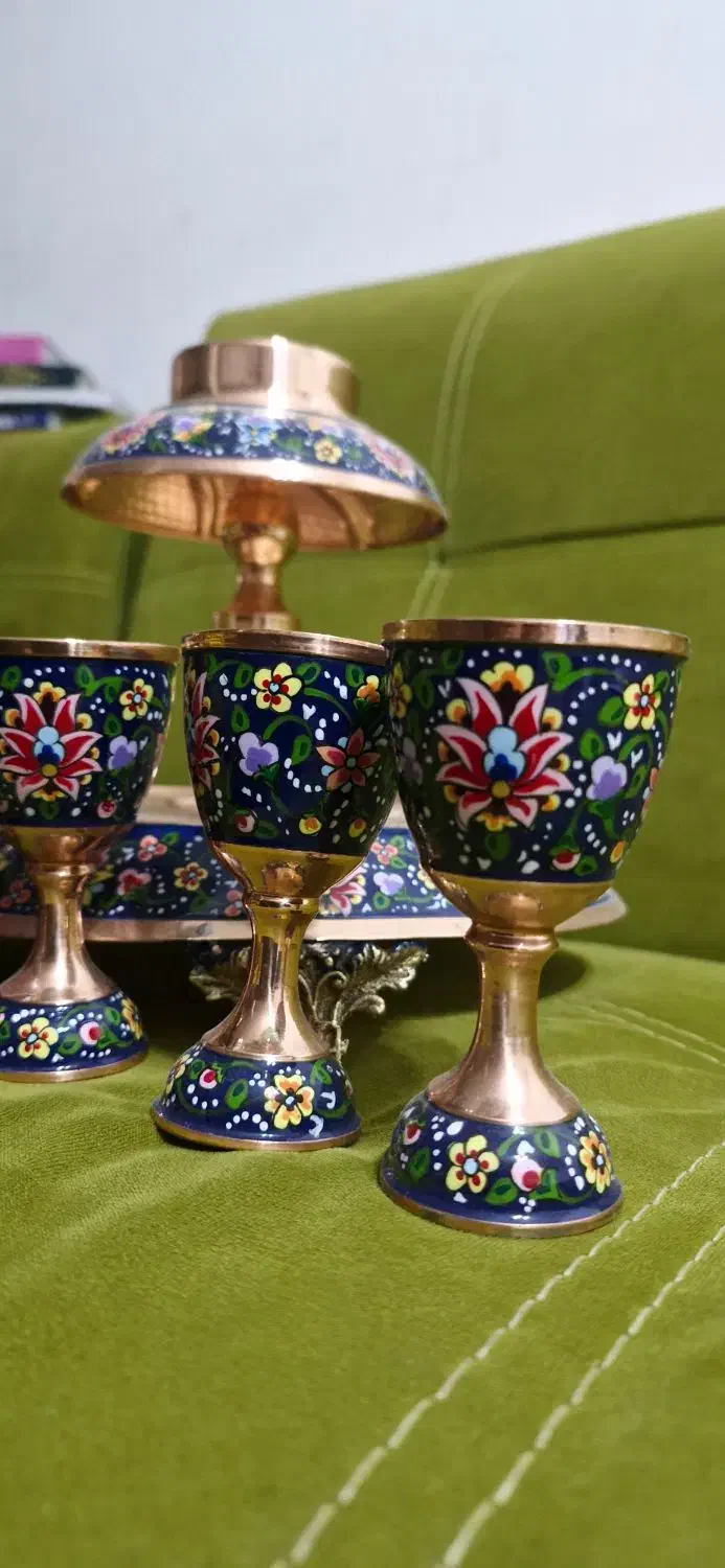 شربت خوری مس و پرداز میناکاری با جام مخصوص ساقی|صنایع دستی و سایر لوازم تزئینی|قم, سالاریه|دیوار