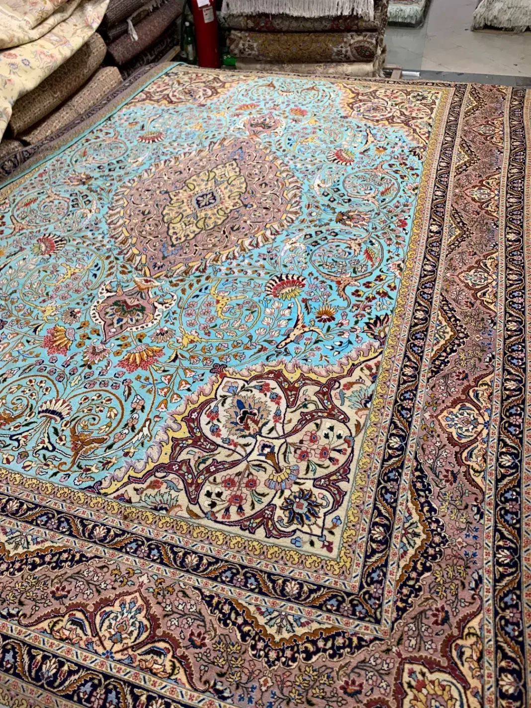 (فرش حق زاده)فرش۱۲متری۴۰رج تبریز رنگ خاص قیروزه ای|فرش|تبریز, |دیوار