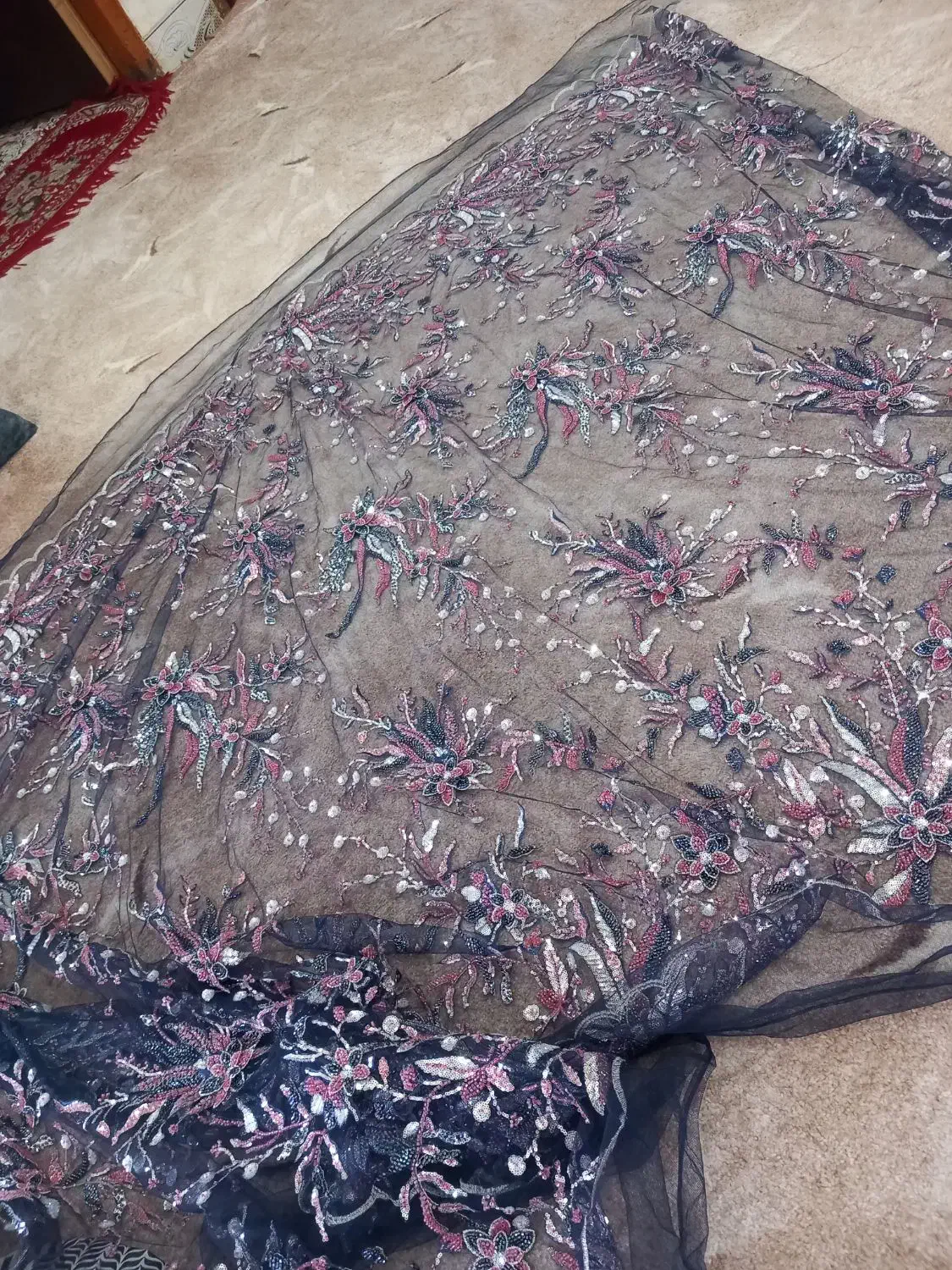 پارچه تور مجلسی سورمه ای|لباس|آبادان, |دیوار