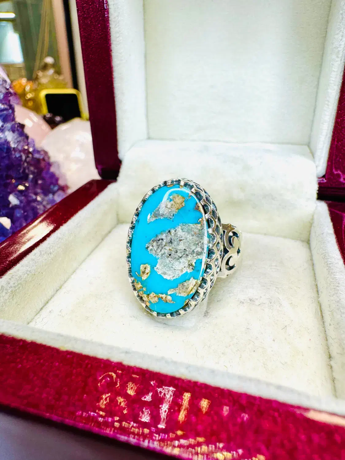 انگشتر فوق لوکس سنگ فیروزه رگه طلایی معدنی نیشابور|بدلیجات|تبریز, |دیوار