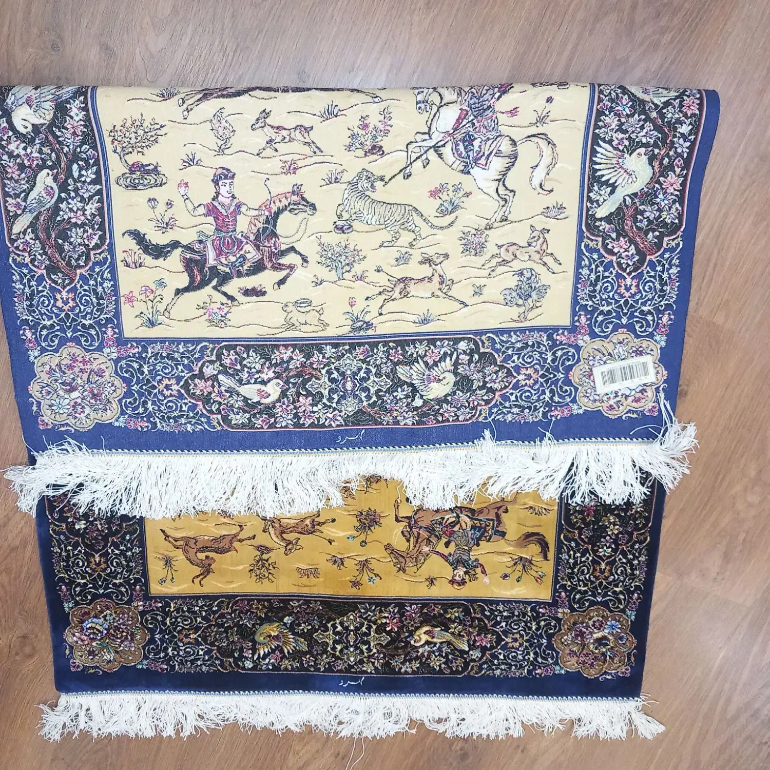 فرش تابلو فرش ابریشم ماشینی شکارگاه بافت قم نو|تابلو فرش|تهران, درختی|دیوار