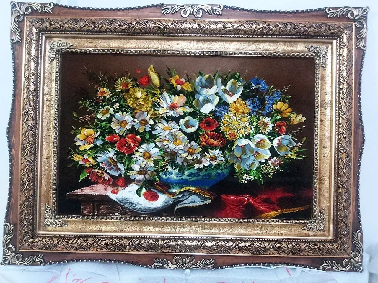 تابلو گل بابونه کد 25 دستبافت و ابریشم دار|تابلو فرش|تبریز, |دیوار