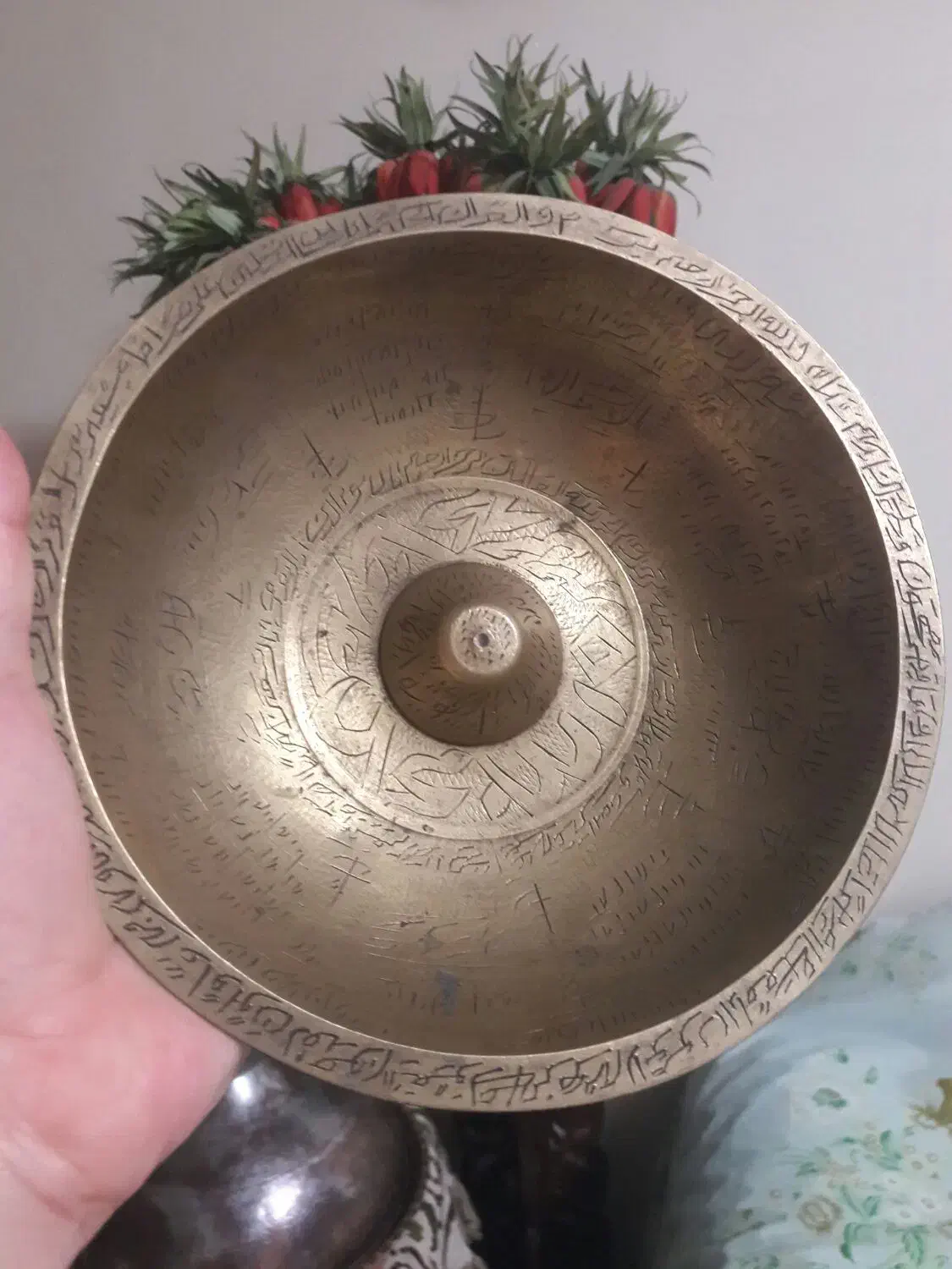 کاسه های برنجی دعا نویس قدیمی 2تا قطر19 و17سانت|کلکسیون اشیاء عتیقه|ساری, |دیوار