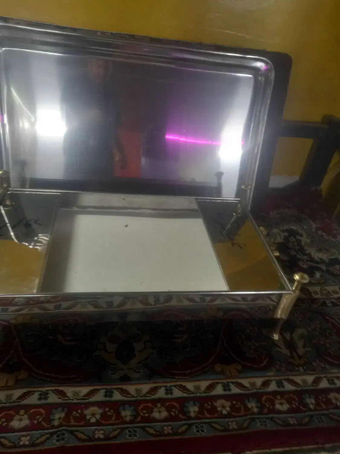 منقل بزرگ استیل دسته پایه برنج|کلکسیون اشیاء عتیقه|دورود, |دیوار