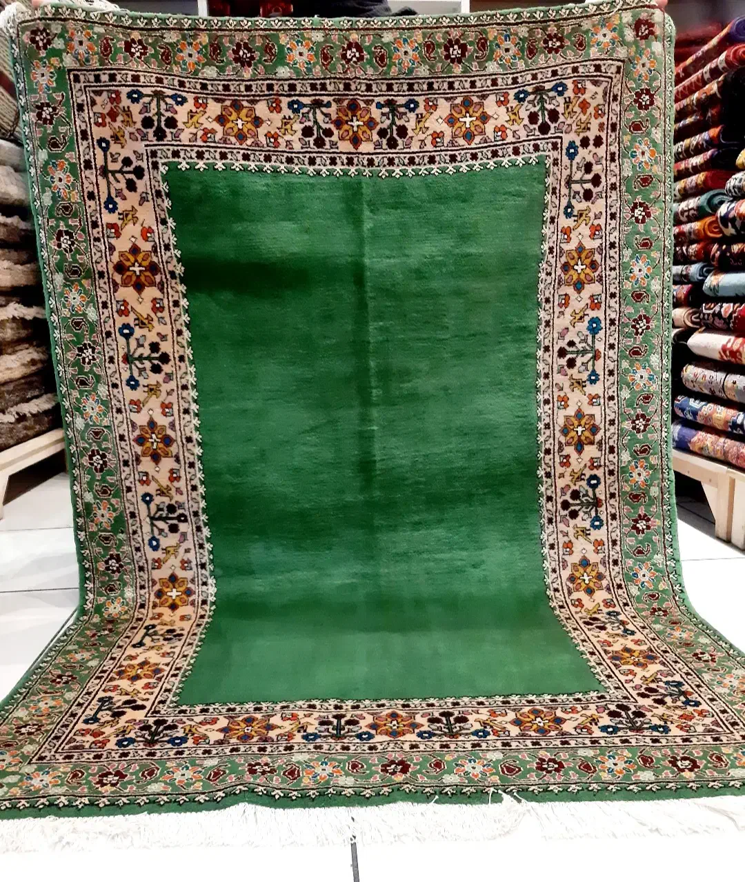 سه متری قشقایی سبز پشم دست ریس رنگ طبیعی|فرش|تهران, حر|دیوار