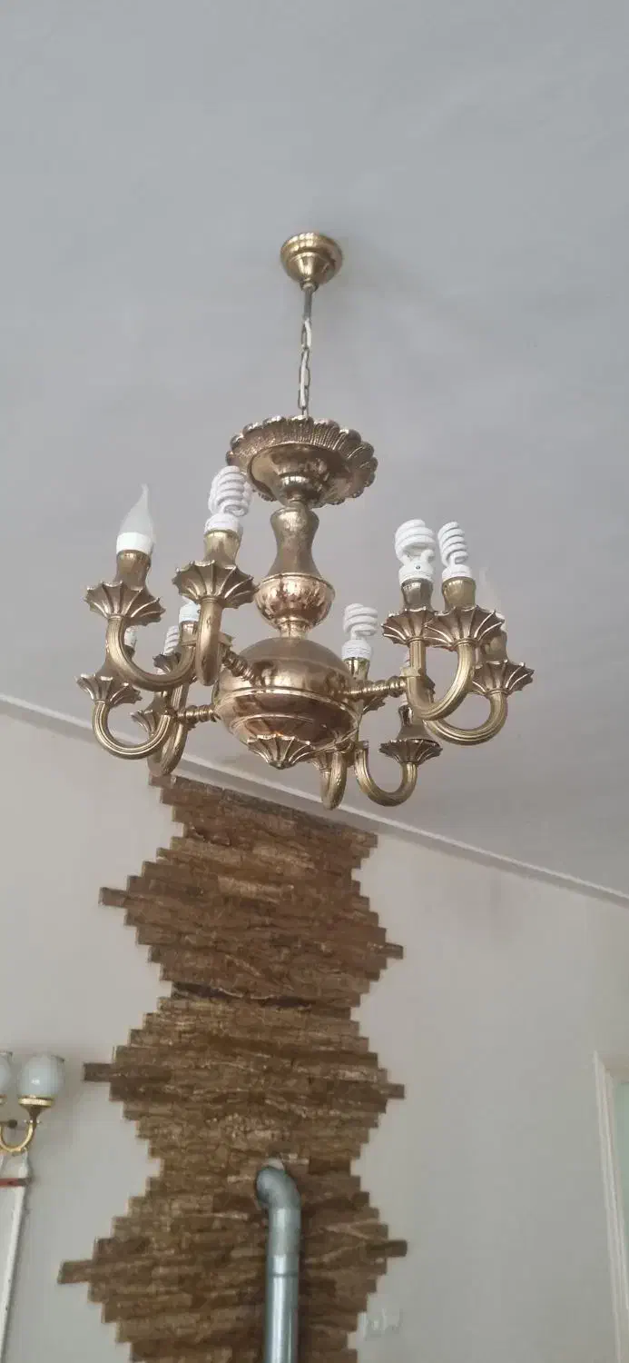 لوستر 4 شاخه 12 لامپه طلایی|لوستر و چراغ آویز|میانه, |دیوار