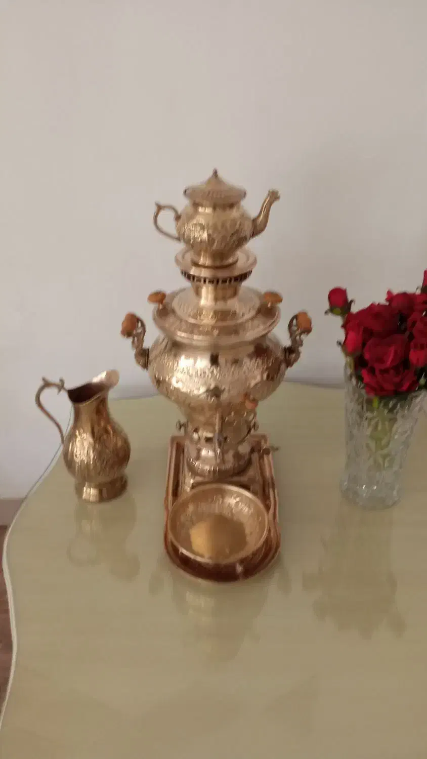 سماور گازی برنج با قوری .پارچ.سینی وکاسه|سماور، چای‌ساز، قهوه‌ساز|کرمانشاه, |دیوار