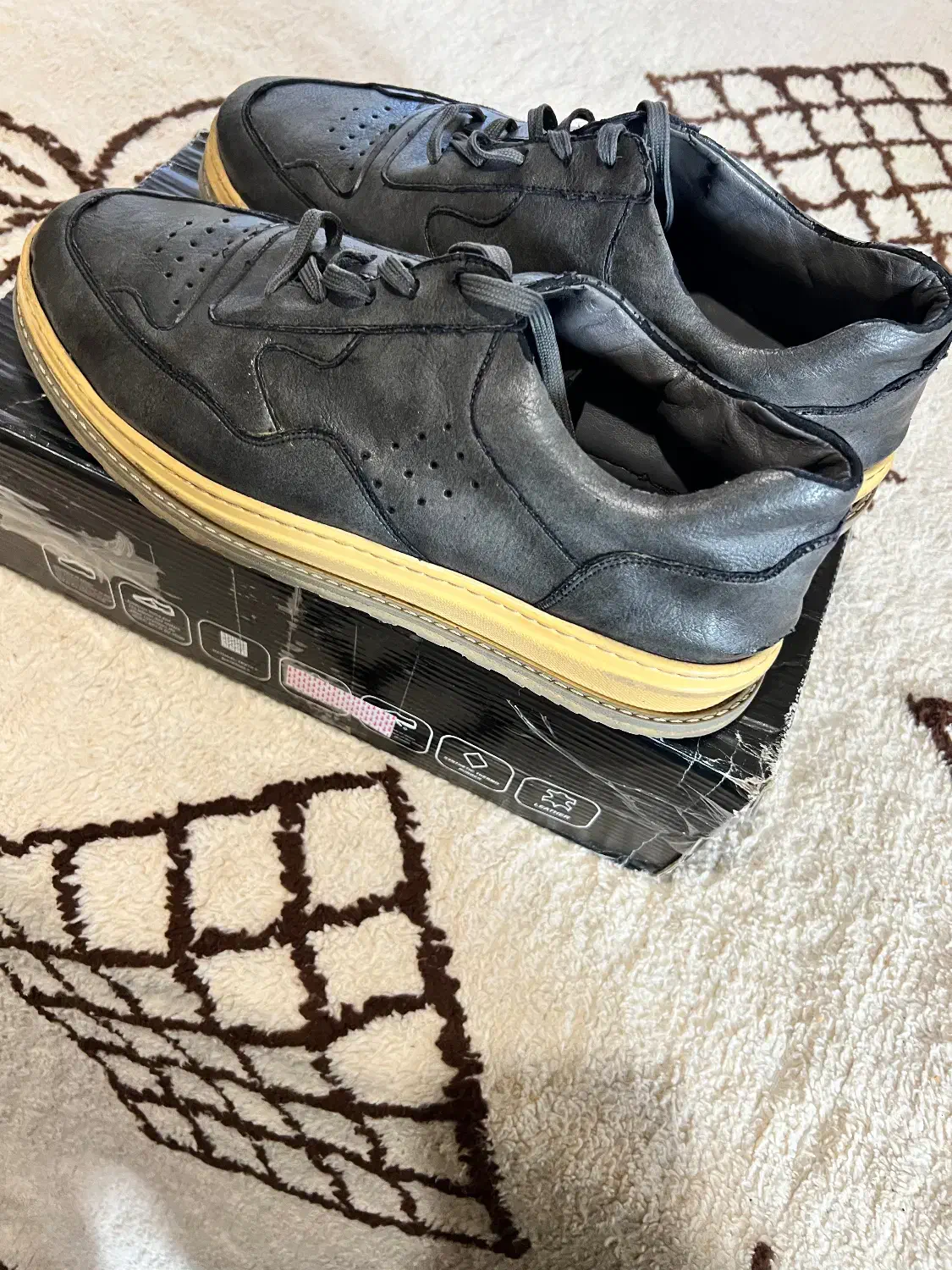 کفش کتونی خاکستری تیره رویه چرم|کیف، کفش، کمربند|آستارا, |دیوار