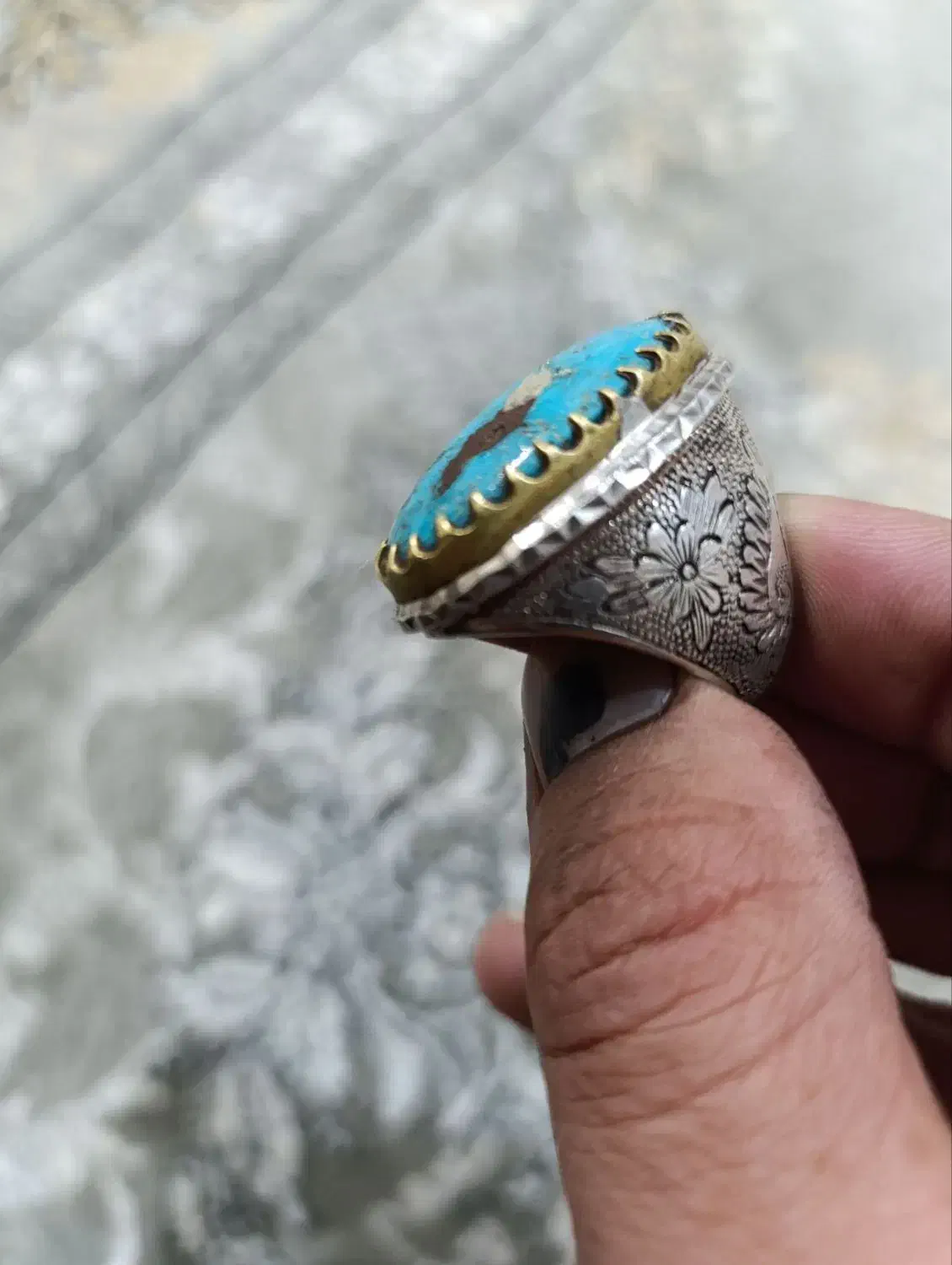 انگشتر فیروزه سنگین وزن رکاب دست ساز 41گرم|جواهرات|خواف, |دیوار