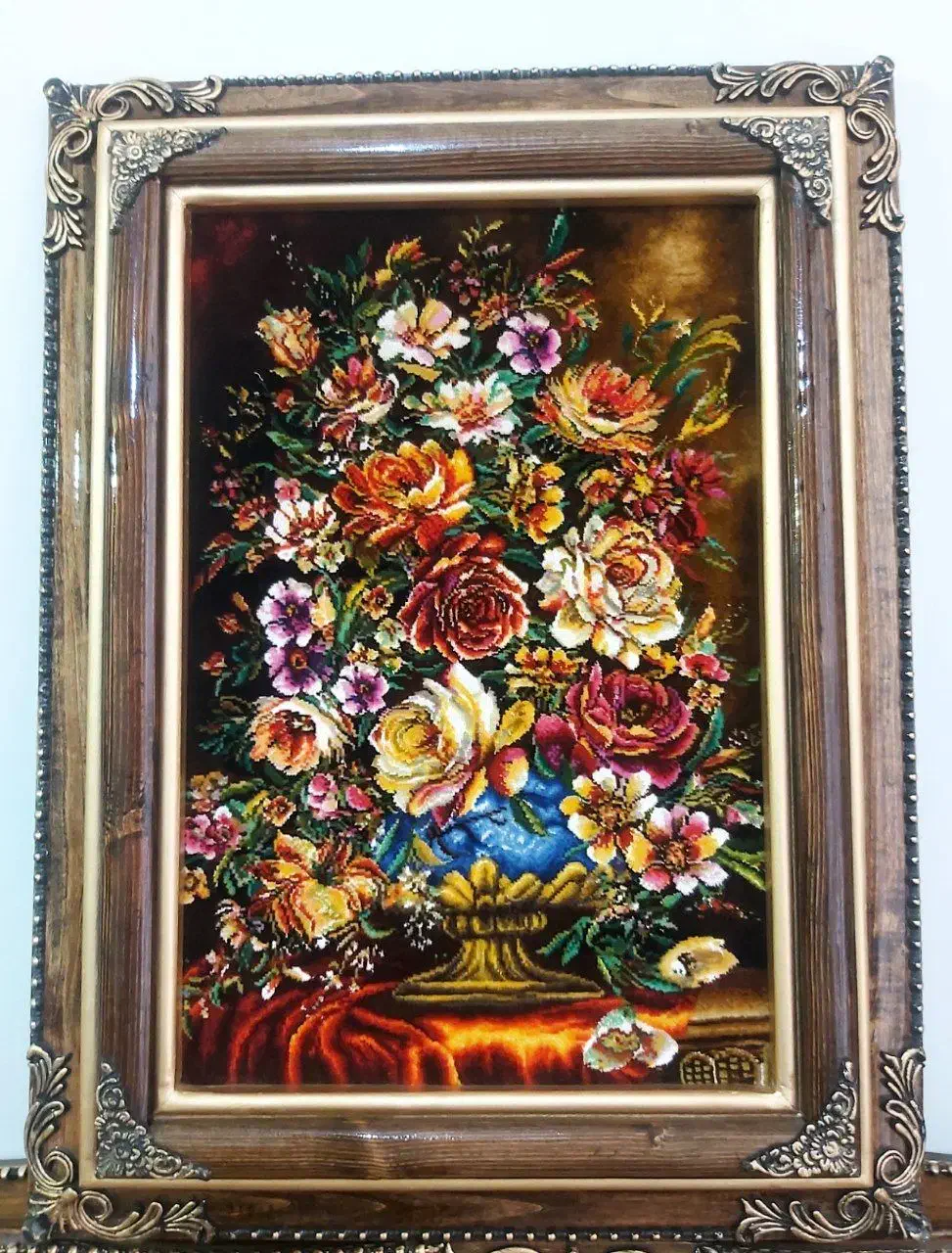 تابلو گل ترمه کد 17 دستبافت و ابریشم دار|تابلو فرش|تبریز, |دیوار