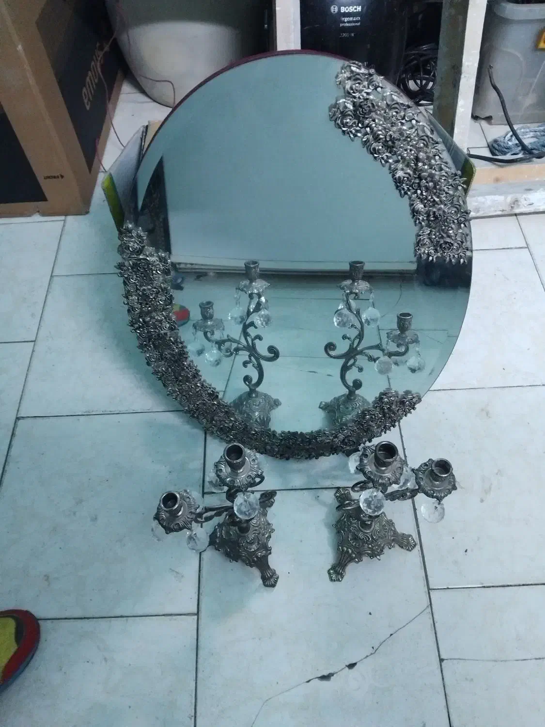 آینه و شمعدان قدیمی|آینه|مشکیندشت, |دیوار