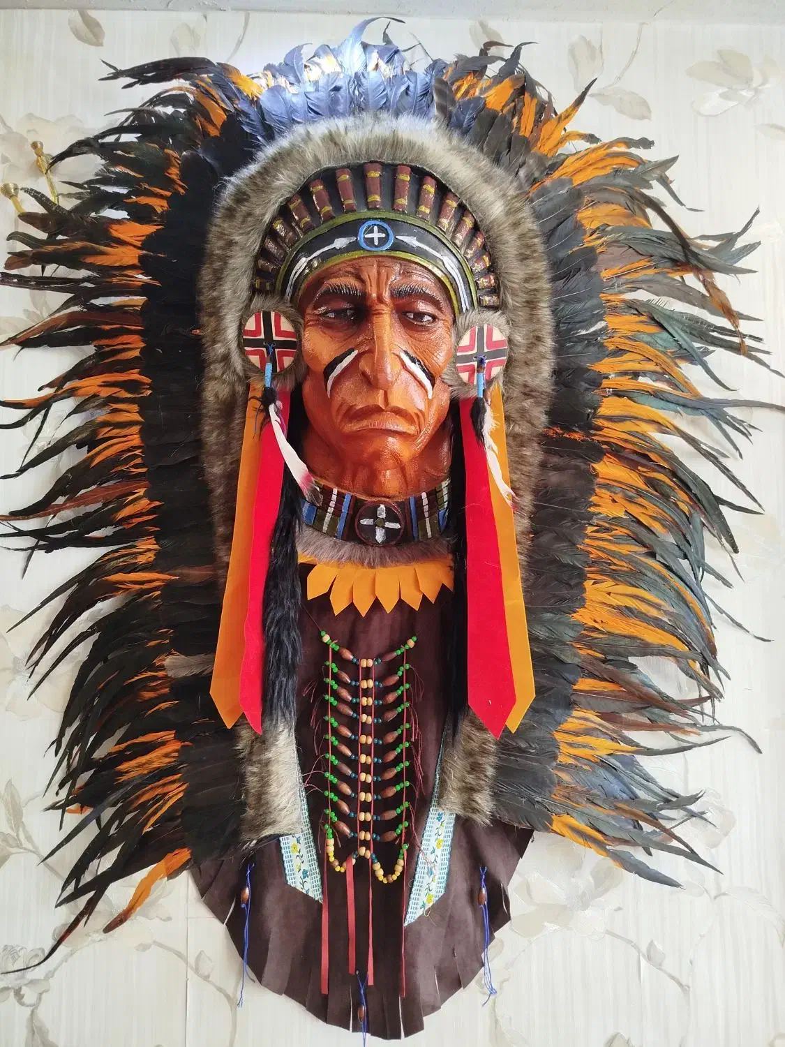 مجسمه دیوارکوب صورتک سرخ پوست|تابلو، نقاشی، عکس|شیراز, شهرک جماران|دیوار