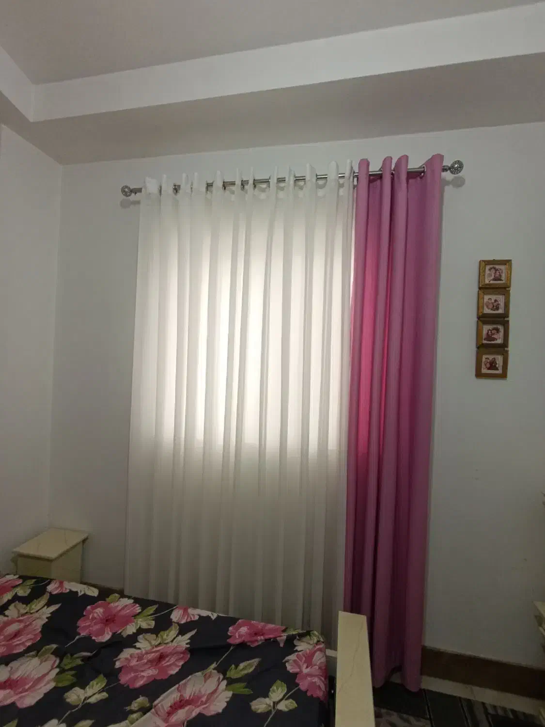 پرده حریر باپنل صورتی (کنفی) به همراه زیر پرده|پرده، رانر، رومیزی|آمل, |دیوار