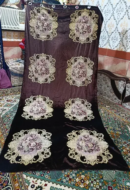 پنل پرده مخمل قهوه آیی|پرده، رانر، رومیزی|خرمشهر, |دیوار