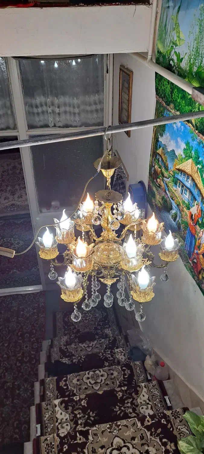 لوستر سفارشی ساز ۱۲ لاله برنز اصل|لوستر و چراغ آویز|قم, وادی السلام|دیوار