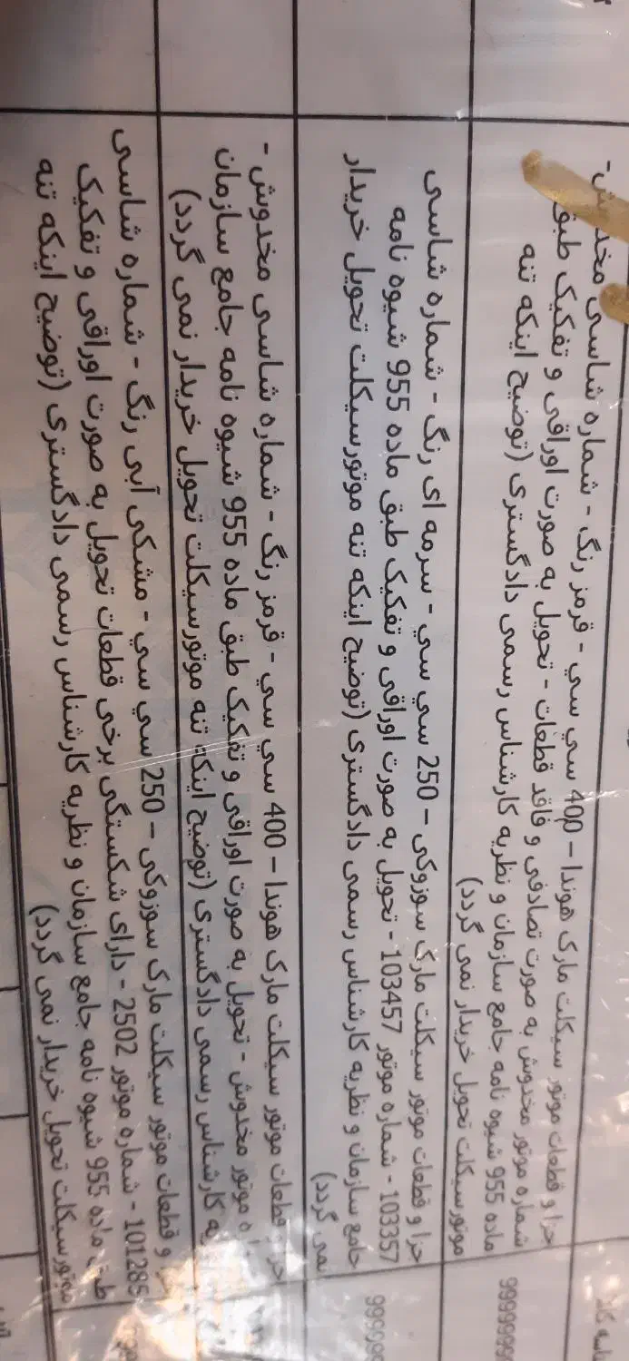 برگه اموال تملیکی اصلی با استعلام|موتورسیکلت|تهران, سلسبیل جنوبی|دیوار