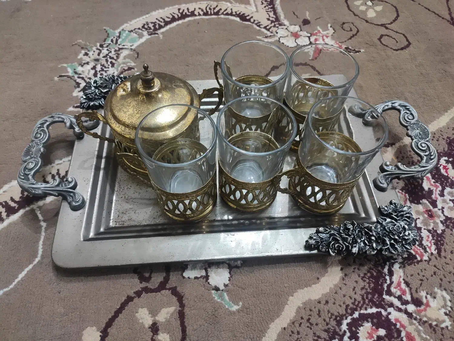 ست سینی و استکان قندان زینتی|ظروف سرو و پذیرایی|دزفول, |دیوار