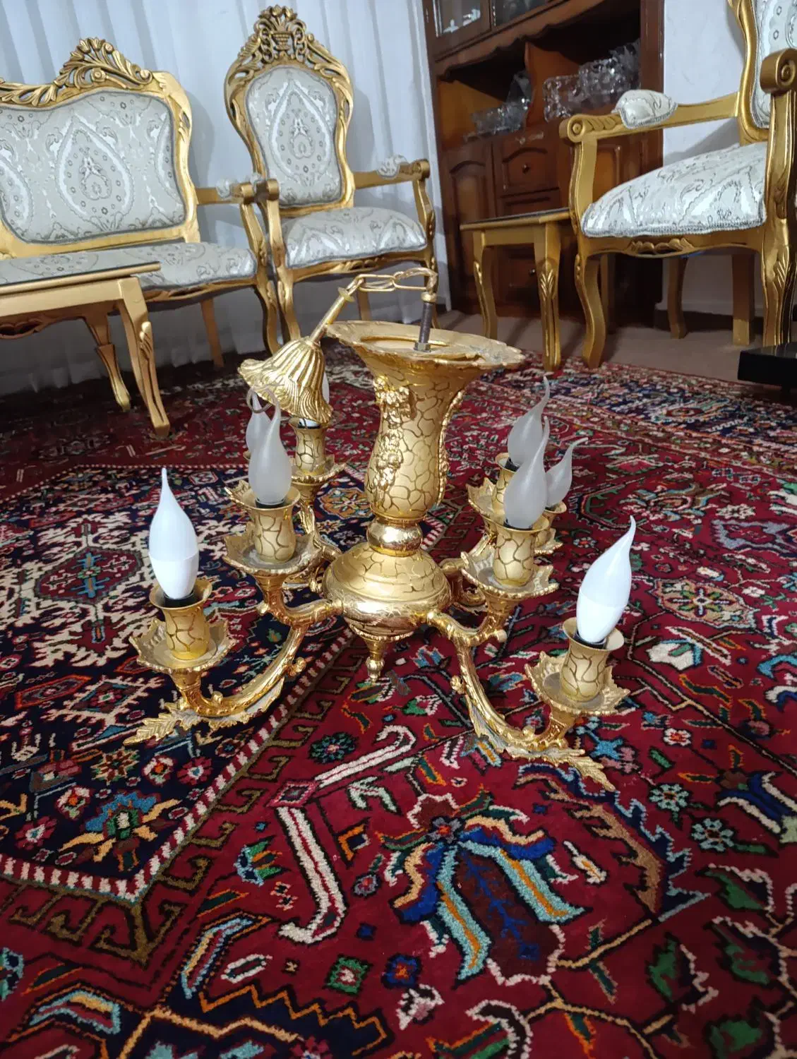 لوستر 8شعله برنزی آب طلاکاری|لوستر و چراغ آویز|مرند, |دیوار