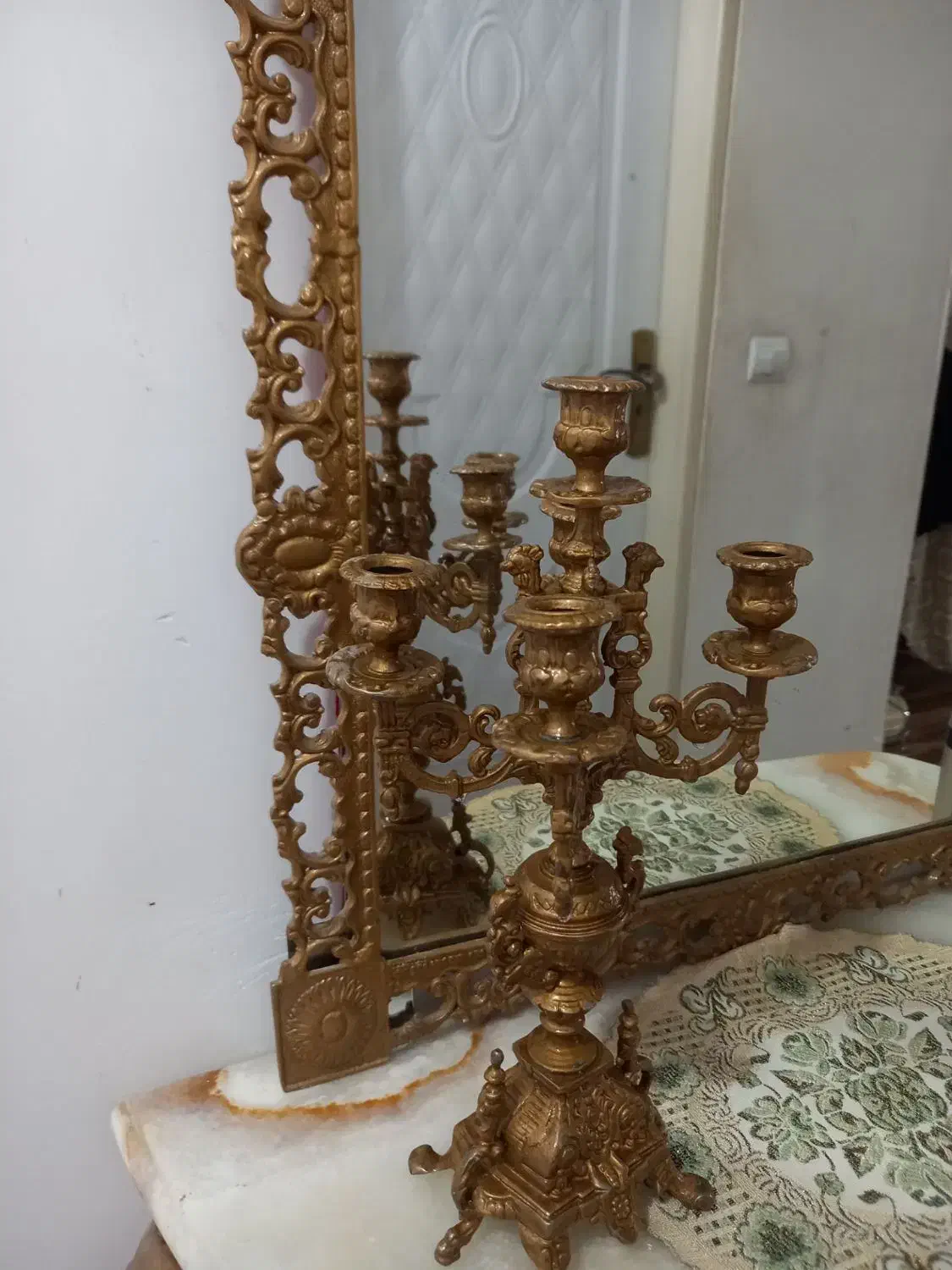 آینه کنسول با شمعدان|بوفه، ویترین، کنسول|تبریز, |دیوار