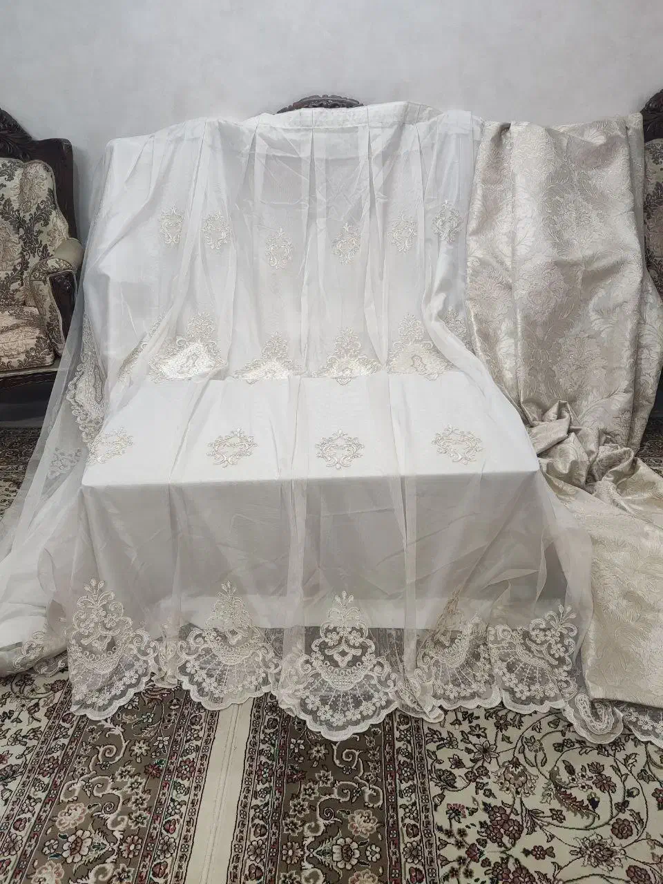 پرده تور ودستک ترک به همراه استر|پرده، رانر، رومیزی|مشهد, هنرور|دیوار