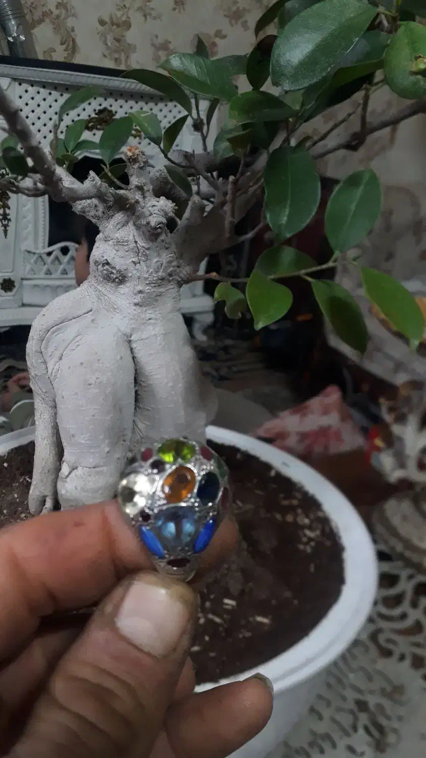 انگشتر نقره جواهری بانگین الماس عتیقه|کلکسیون اشیاء عتیقه|نسیمشهر, |دیوار