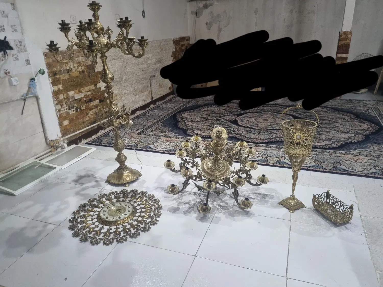 لوستر برنجی( ست )همراه با تزئنات شیشه|لوستر و چراغ آویز|تهران, مسعودیه|دیوار