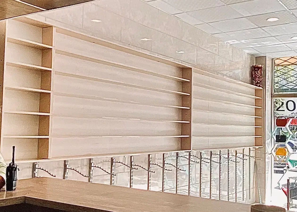 دکور مغازه mdf چوبی ملامینه رگال باکس قفسه|فروشگاه و مغازه|مشهد, مقدم|دیوار