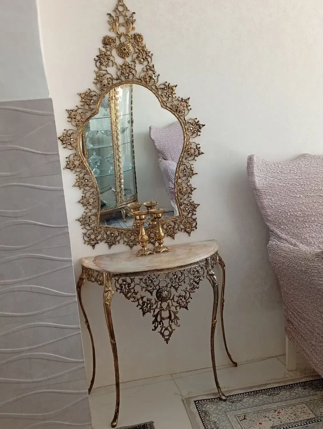 آینه شمعدان برنز|بوفه، ویترین، کنسول|ری, امین آباد|دیوار