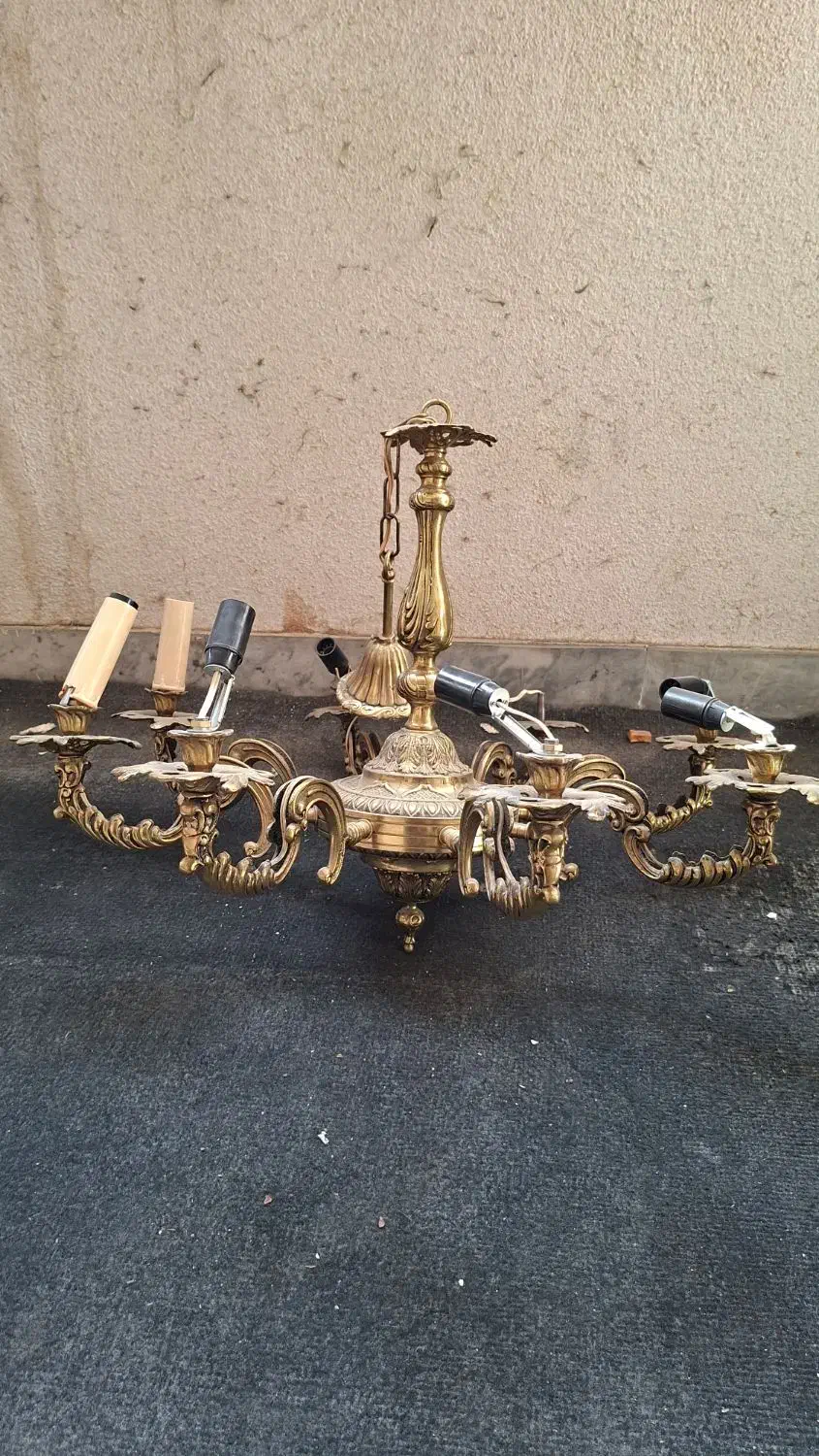 فروش ۳ لوستر برنجی قدیمی سنگین|لوستر و چراغ آویز|تهران, شکوفه|دیوار