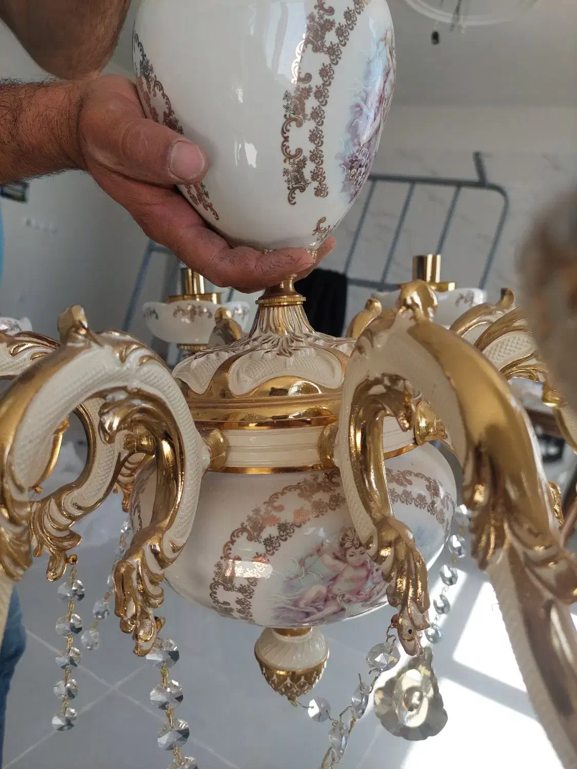 لوستر تمام برنج هشت شاخه|لوستر و چراغ آویز|ساوه, |دیوار