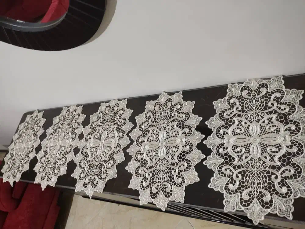 رومیزی نباتی رنگ شامل هفت تکه نو|پرده، رانر، رومیزی|قدس, شهر‌قدس|دیوار