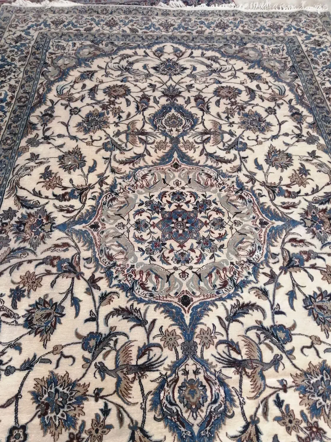 فرش نو دستبافت نایینی ابریشم و کرک دست بافت|فرش|لنجان, |دیوار