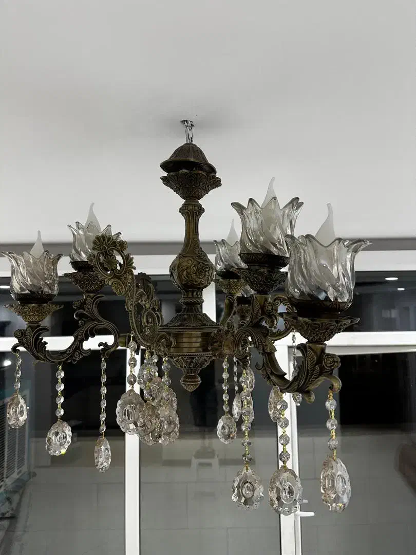 لوستر 3 شاخه دوبل آنتیک|لوستر و چراغ آویز|فولادشهر, مسکن مهر فولادشهر|دیوار