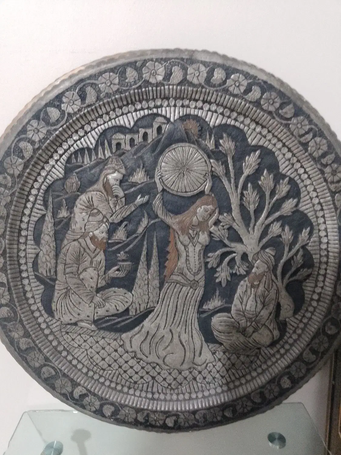 سینی مسی قدیمی 60سانتی|کلکسیون اشیاء عتیقه|بروجرد, |دیوار