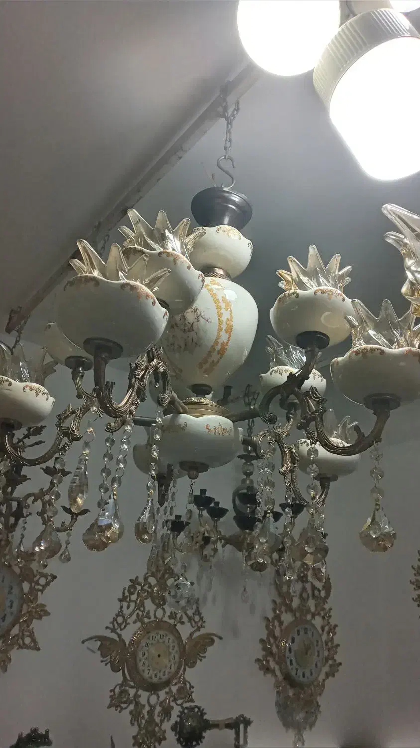 لوستر چینی برنزی ۵شاخه ۱۰ شعله|لوستر و چراغ آویز|تبریز, |دیوار