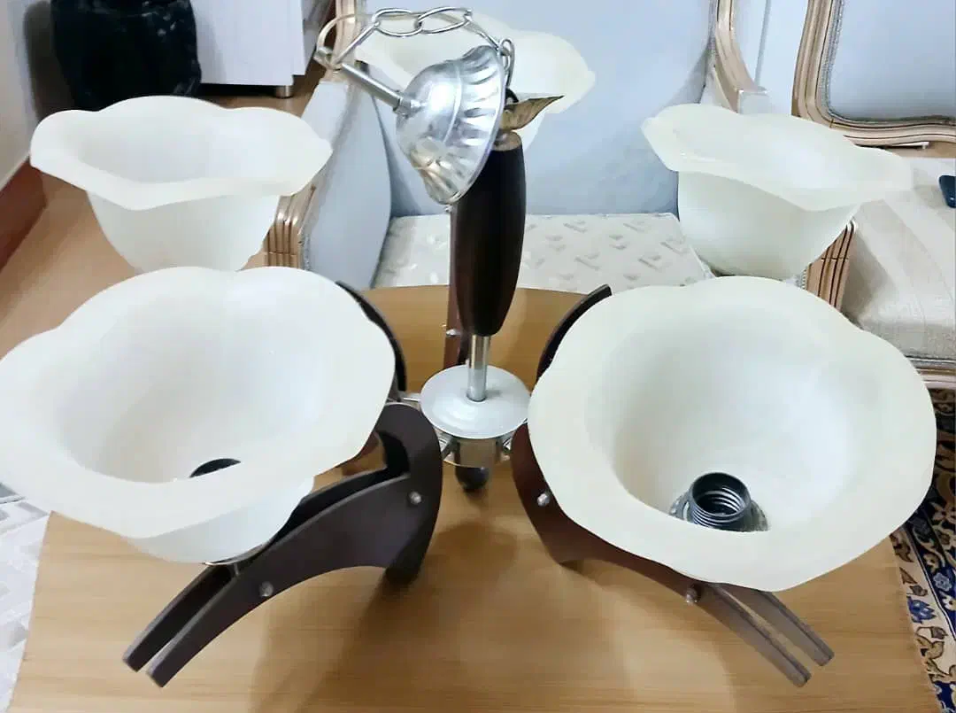 لوستر چوبی استیل|لوستر و چراغ آویز|اصفهان, خانه اصفهان|دیوار