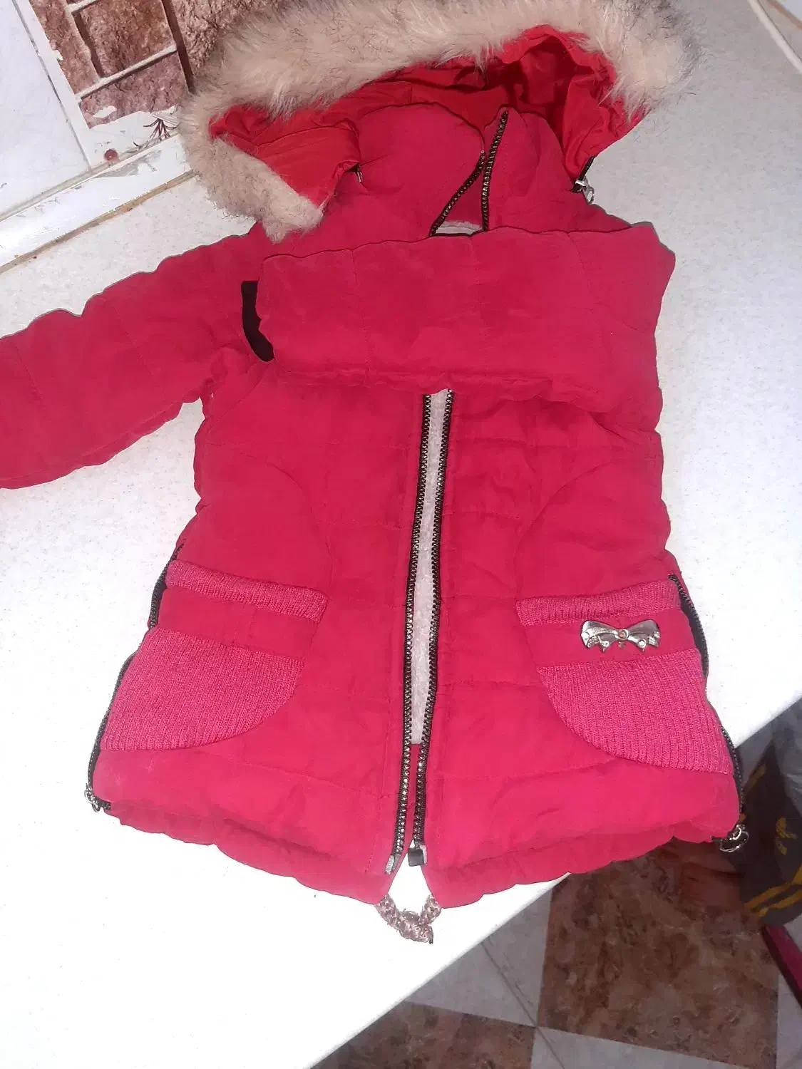 کاپشن دخترانه قرمز خوشرنگ|کفش و لباس بچه|کرمانشاه, |دیوار