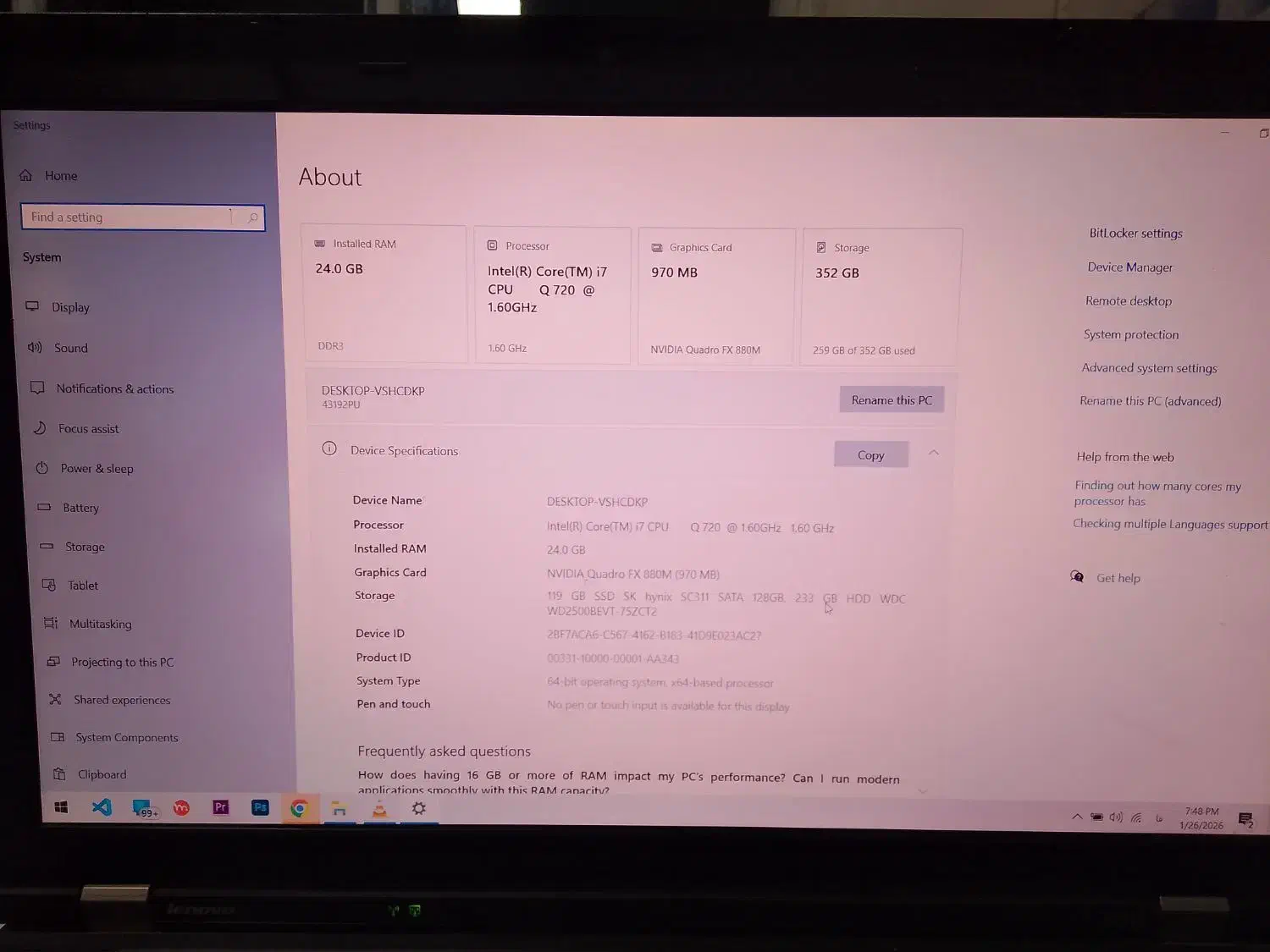 لپ تاپ لنوو Core i7 24G ram|رایانه همراه|نورآباد, |دیوار