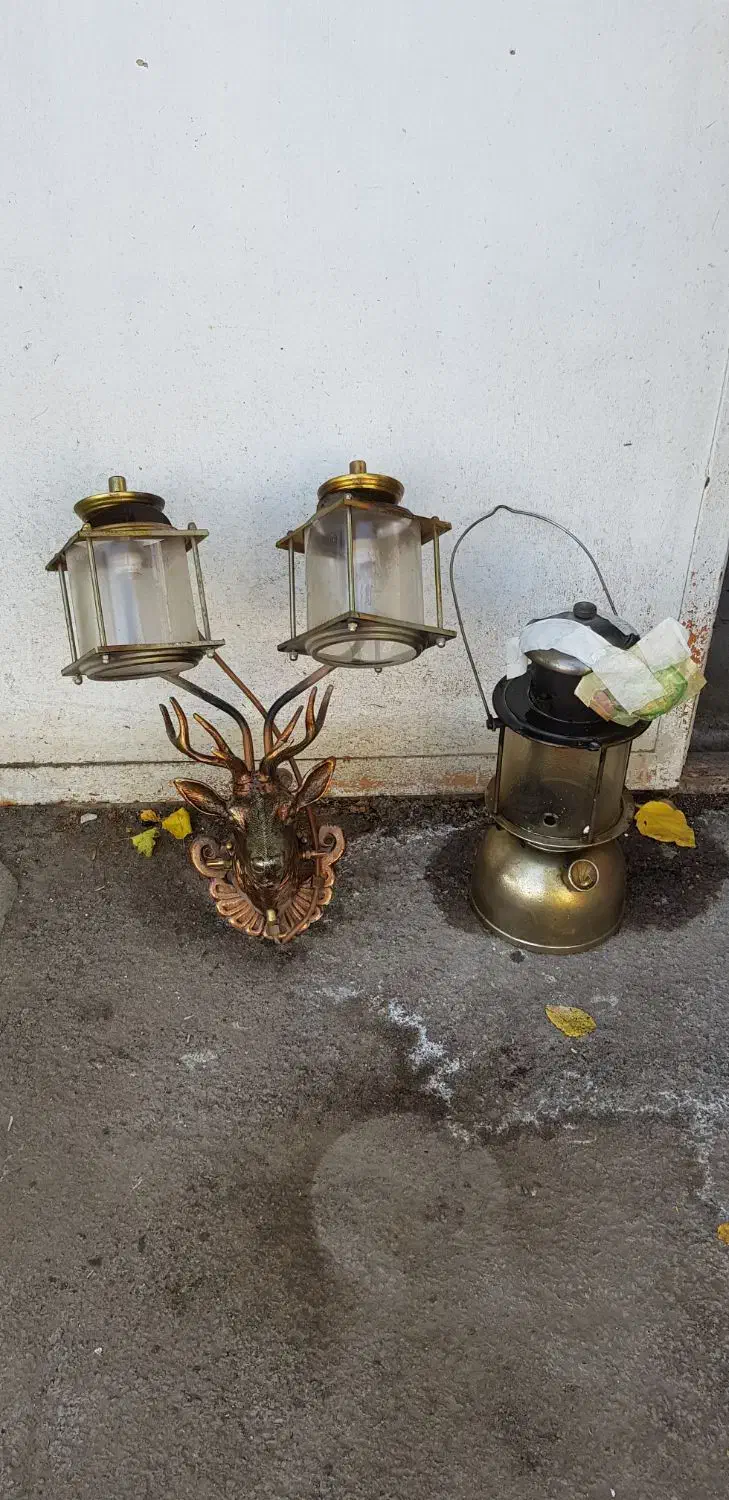 روشنایی گازی قدیمی برنزی سر گوزن|کلکسیون اشیاء عتیقه|همدان, |دیوار