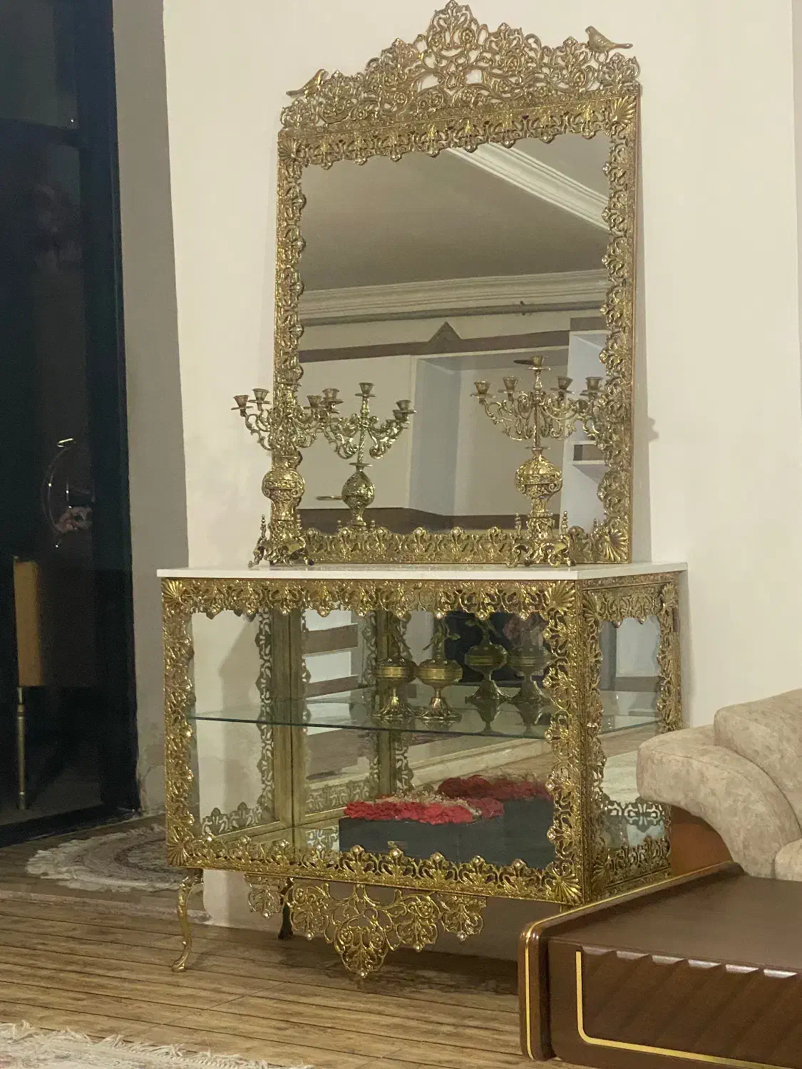 ساعت بوفه و اینه کنسول برنز|بوفه، ویترین، کنسول|نقده, |دیوار