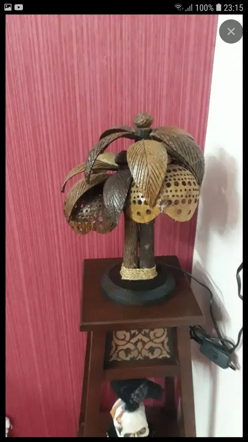 آباژور نارگیلی تایلندی تمام تراش با دست کمیاب.|چراغ خواب و آباژور|یزد, |دیوار