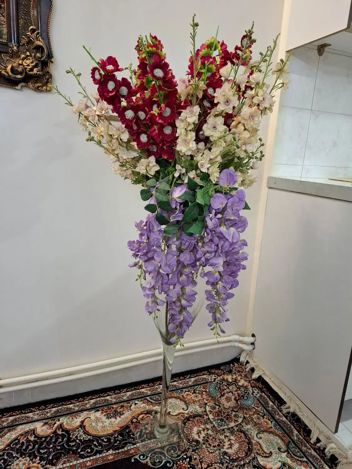 گلدان شیشه ای (چام  شیشه ای)|گل مصنوعی|ملارد, |دیوار