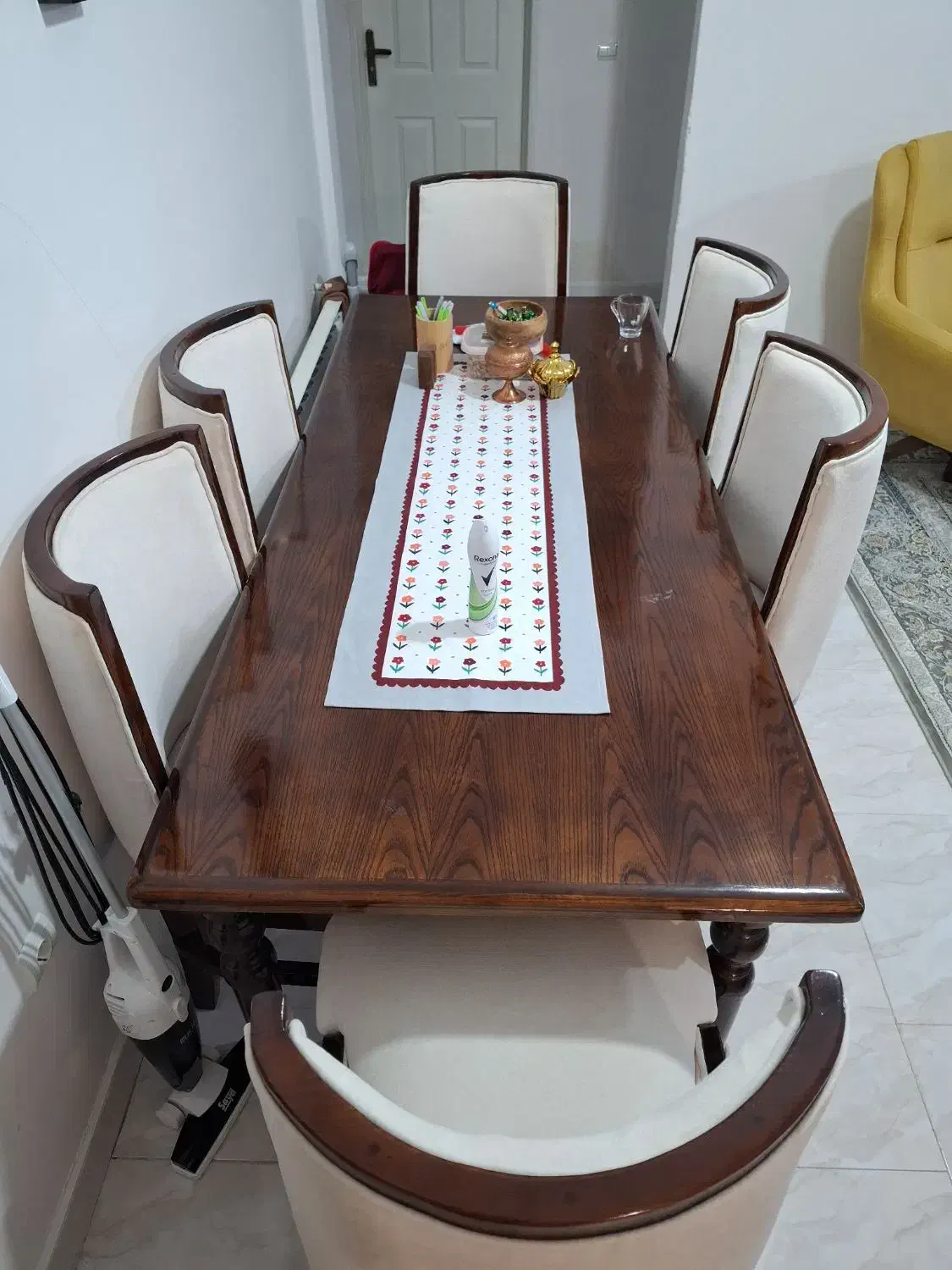 میز ناهارخوری چوبی ۶ نفره با روکش صندلی ترک|میز و صندلی غذاخوری|قائم‌شهر, |دیوار