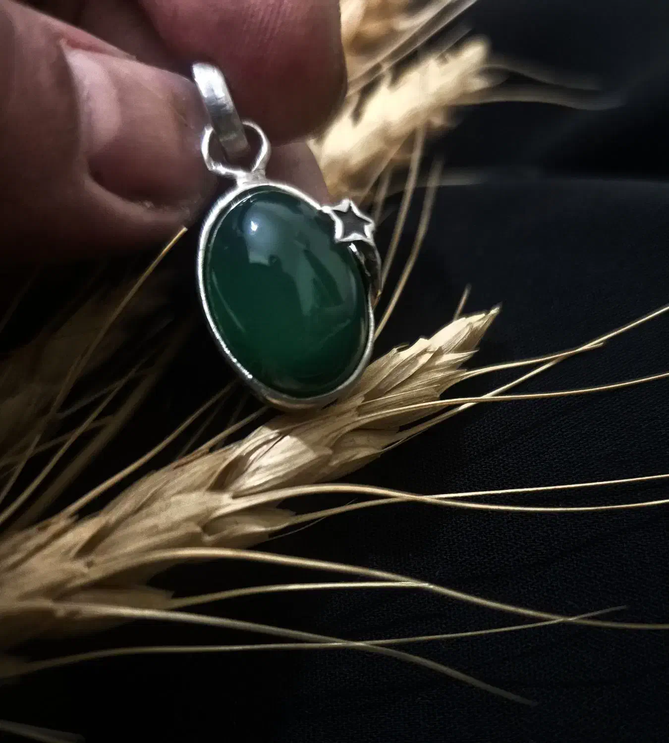 پلاک نقره عیار ۹۲۵ با سنگ عقیق سبز|جواهرات|کرمانشاه, |دیوار