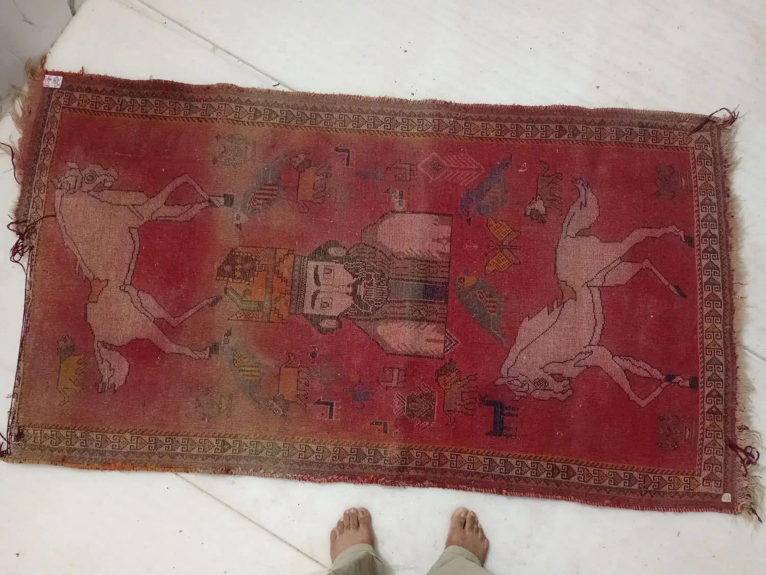 قالیچه دستبافت قدیمی تمام پشم|فرش|اصفهان, ارغوانیه|دیوار